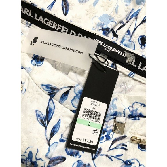 Karl Lagerfeld Paris Floral Skinny Pants Blue White Ankle Crop Trousers Sz 8 NWT - Picture 7 of 9